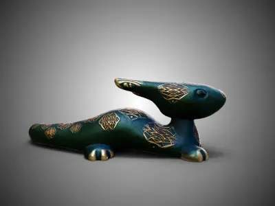 High-poly and low-poly statue of mint baby dragon 3D print model