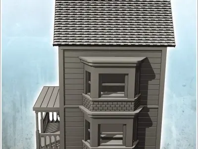 Modern paneled house with awning and side window 16 - Modern WW2 3D print model