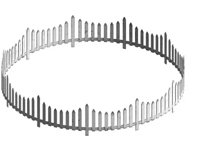 Circular wooden fence set Low-poly 3D model