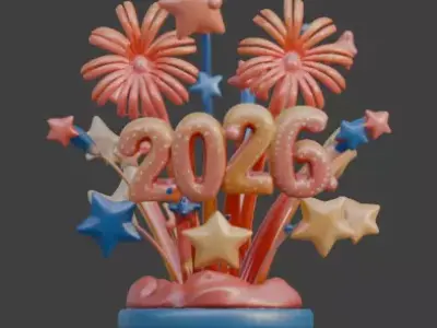 Stylized 2026 New Year Celebration Sculpture 3D Model Low-poly 3D model