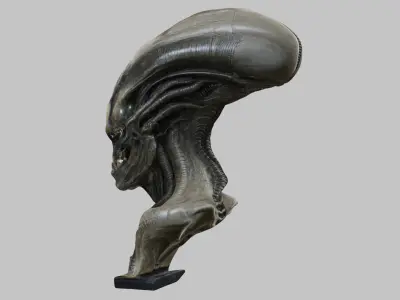 Elongated humanoid ALien Head Bust Scuplture Low-poly 3D model