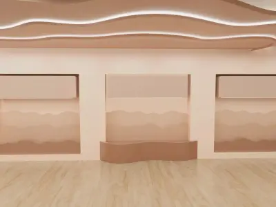 Modern Architectural Hall Setup with Decorative Feature Walls Low-poly 3D model