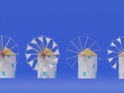 Cartoon Greek Windmill Collection 3D model
