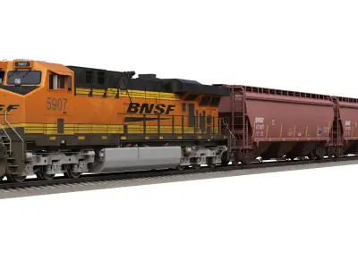  Train GE ES44AC Locomotive and Covered Hopper Car BNSF 