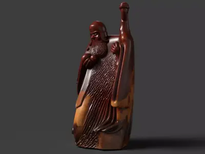 Chinese Wooden Carving Statue  Low-poly 3D model