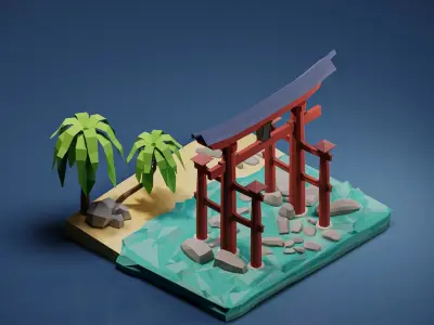 Floating Torii Gate Low-poly 3D model