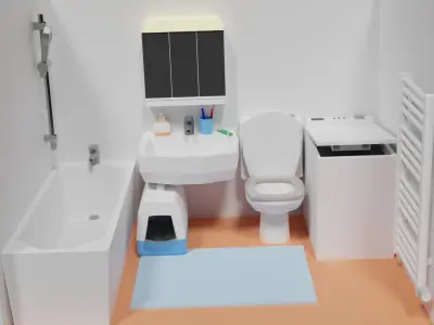 Lowpoly Bathroom with toilet and sink Low-poly 3D model