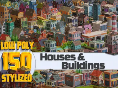 Cartoon Houses and Buildings  Pack Low-poly 3D model