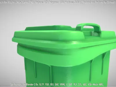 Green Plastic Waste Bin 60 Liters 945x360x448 Low-poly 3D model
