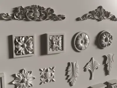 Collection stucco molding frame Low-poly 3D model