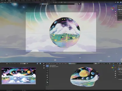 Panoramic Sky SET - Manga Cosmic Night Land - 3D mesh and Sphere Low-poly 3D model