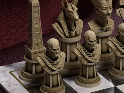 Pharaoh s Underworld Chess Set-Anubis King-Egyptian Deities 3D 3D print model