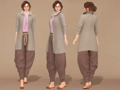 Oversize Baggy Harem Pants Coat Shawl Flats Full Outfit Low-poly 3D model