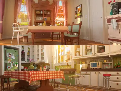 Cartoon Kitchen Dining Room 3D model