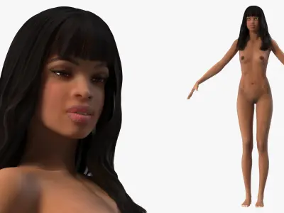 Young Woman Light Skin Black Rigged 3D model