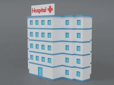 Low Poly Cartoon Hospital Low-poly 3D model