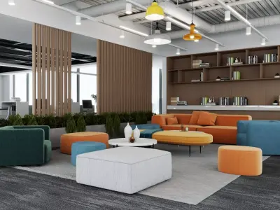 Modern office lounge Low-poly 3D model