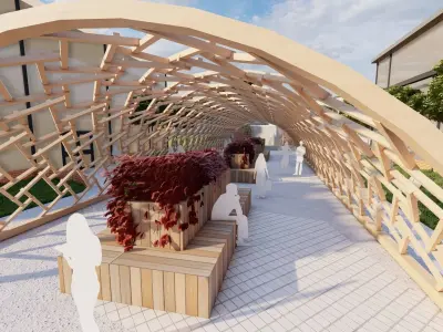 Pavilion 3D Model outdoor area with wooden structure 3D model