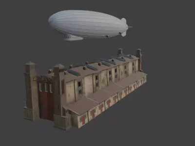 Vienna Zeppelin with airship hangar 3D model
