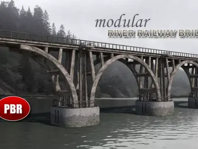 Modular River Railway Bridge 3D model