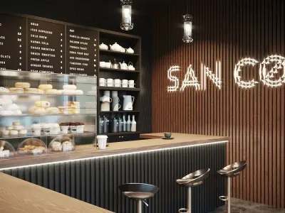 Black and White Cafe 2017 3D Scene 3D model