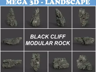 Low poly Black Cliff Modular Rock 210811 Low-poly 3D model