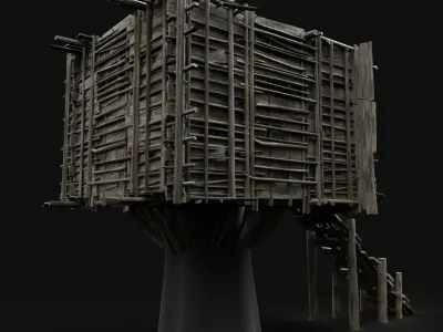 TREE PLATFORM HOUSE WOODEN CONSTRUCTION SCOUT TOWER WATCHTOWER Low-poly 3D model