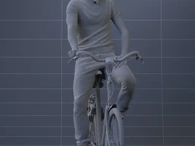 Pre-posed 3D man on a bike with realistic hair 3D model