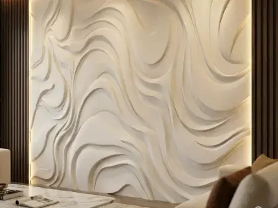 Modern wavey Relief Panel Wall Decor Set STL Mural CNC 341 3D model