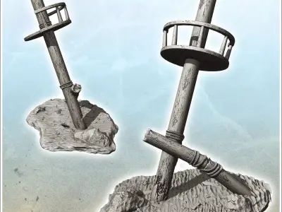 Wooden boat mast carcass 4 - Pirate Jungle Island Beach Piracy C 3D print model