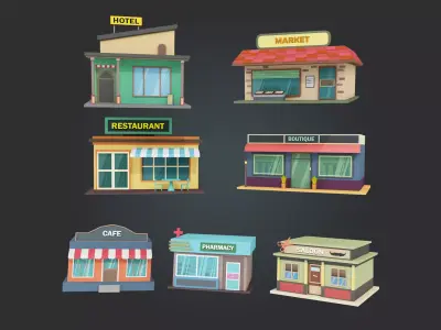Low Poly Shops Model set of Low-poly 3D model