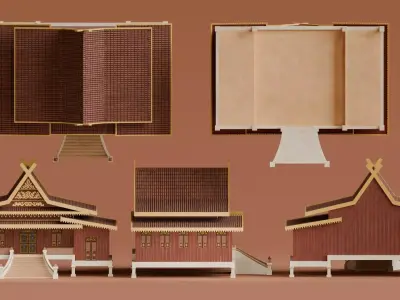 Traditional Houses - Rumah Selaso Jatuh Kembar Low-poly 3D model