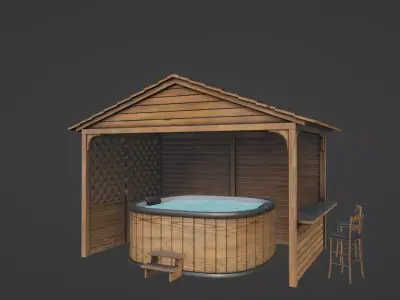 Gazebo with tub Low-poly 3D model