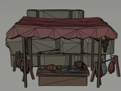 Cartoon butcher market Polygonal Free low-poly 3D model