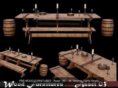 PBR WOOD FURNITURES - Collection - 03  - 4K Textures Game Ready 3D Model Pack