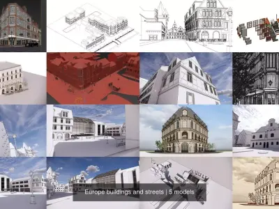 Europe buildings and streets 3D Model Pack