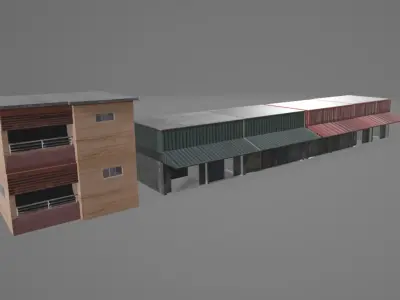 Stylized Low Poly Shophouse Low-poly 3D model