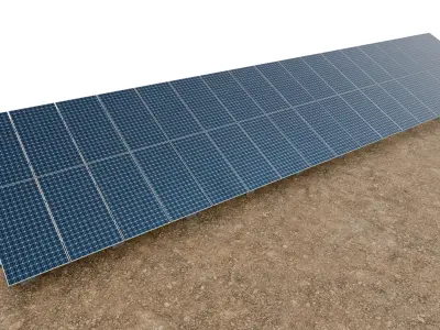 Lowpoly Ground Mounted Solar Panels-18 Rows of PV Modules Low-poly 3D model