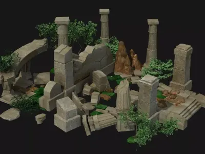 temple ruin ruins  rocks exterior stones damaged highpoly  3D model