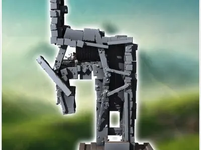Ruin of stone building with wooden beams 13 - Modern WW2 WW1 Wor 3D print model