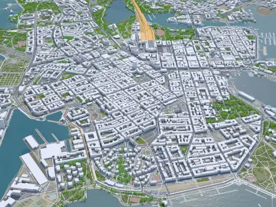 Helsinki Downtown Finland  Low-poly 3D model