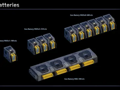 Spaceship Destroyer Modular Equipment Low-poly 3D model