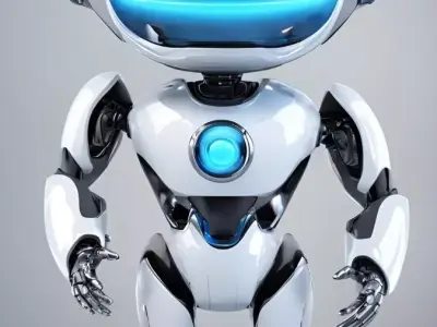 Cute White Robot 3D Model Blue Glow Futuristic Design Low-poly 3D model