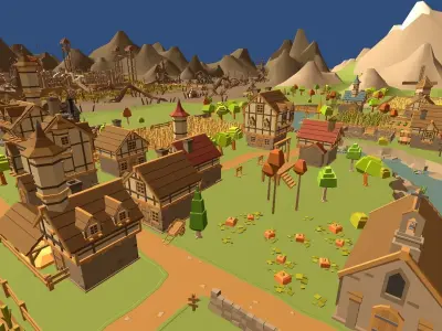 Low Poly Map medieval castle Low-poly 3D model