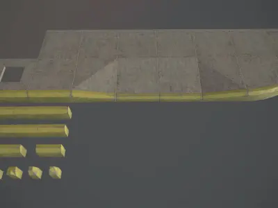 Sidewalk - Modular Set 4 with Yellow Curb Low-poly 3D model