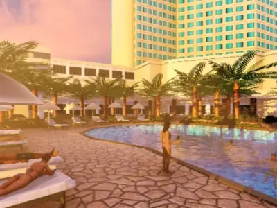 Hotel with Swimming Pool Exterior 3D model