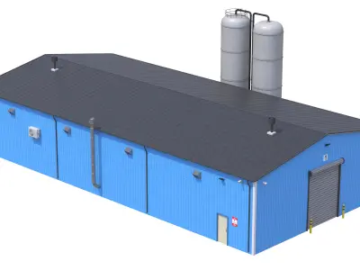 Industrial Building 6 Blue Low-poly 3D model