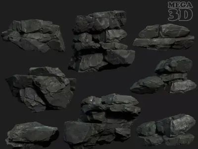 Low Poly Black Rock 230407 - Ultra HD 16K Texture  Low-poly 3D model