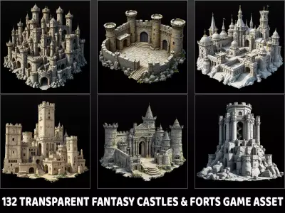 132 Transparent Fantasy Castle And Fort Game Asset Texture