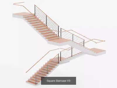 3 Square Staircases Collection - Modular Modern Staircases 3D Model Pack